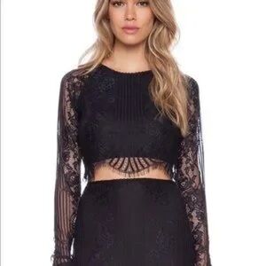 For Love and Lemons Black Lace Two Piece Set